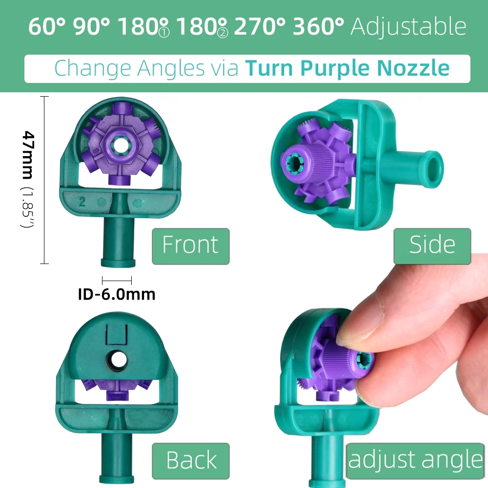 MUCIAKIE Adjustable Angle 60/90/180/270/ Degrees Sprinklers on 50CM Filberglass Stake Garden Irrigation Watering Nozzles