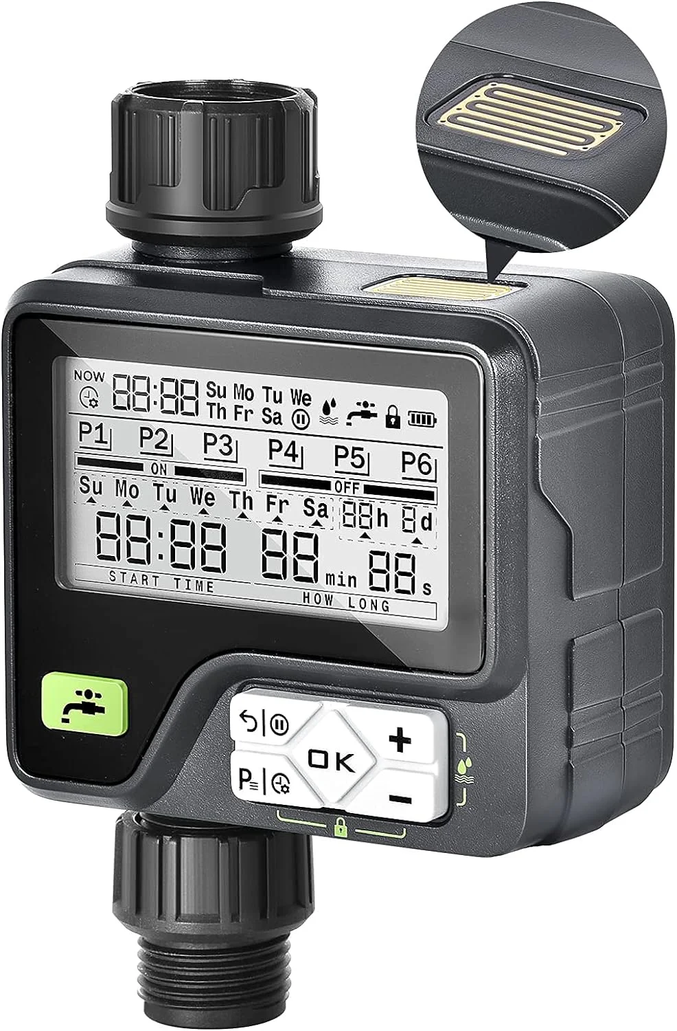 Sprinkler Timer, Rain Sensor Water Timer Garden Outdoor Hose with Manual/Automatic/Rain Delay Watering System, Hose Timer with Six Irrigation Modes Memory for Lawn, Garden, Black