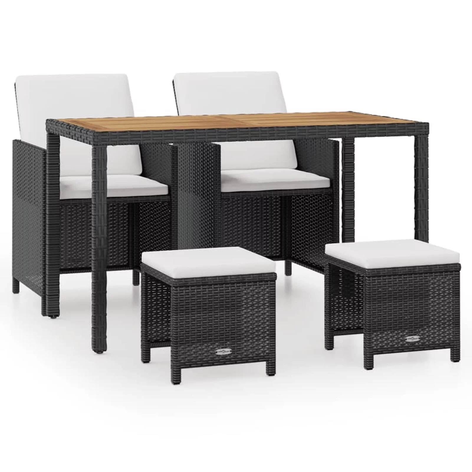 Carevas 5 Piece Patio Dining Set Poly Rattan and Acacia Wood Black