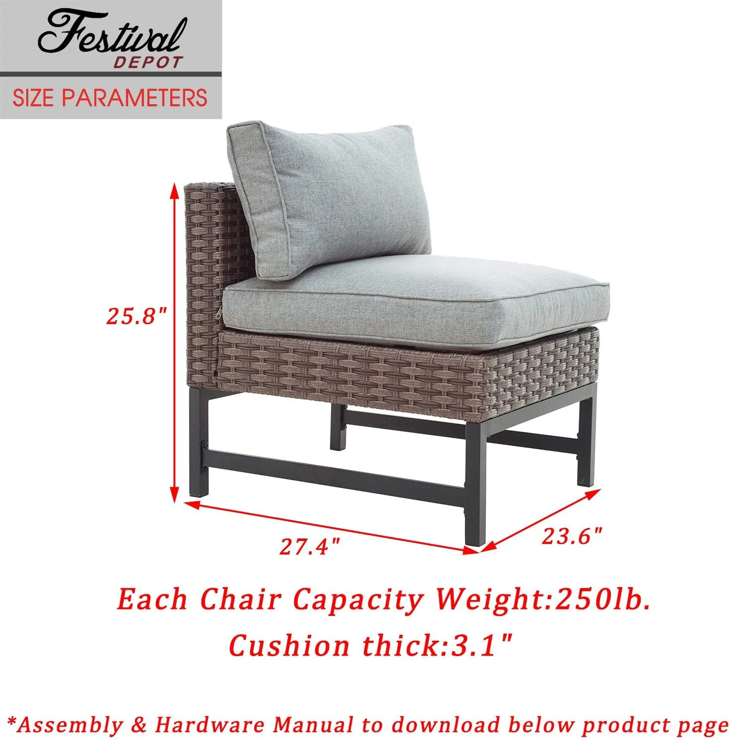 QYFZBIM Dining Outdoor Patio Bistro  Armless Chairs Wicker Rattan with Premium Fabric Comfort & Soft 3.1" Cushions with Metal Slatted Steel Legs for Garden Poolside All-Weather