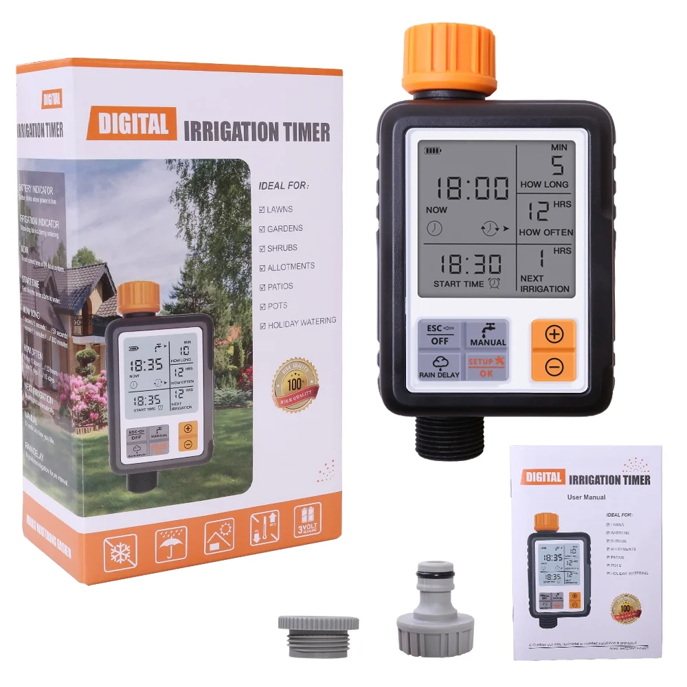 Automatic Programmable Digital Water Timer 3" Large Screen IP65 Waterproof For Garden Lawn Watering System Irrigation Timer