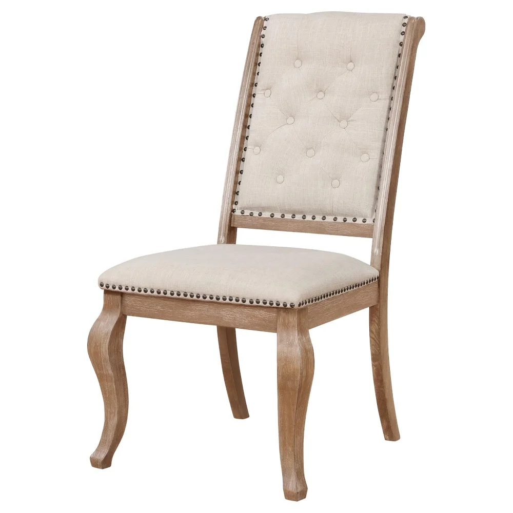 DeeHome Fremont Cream and Barley Brown Tufted Back Dining Chair (Set of 2)