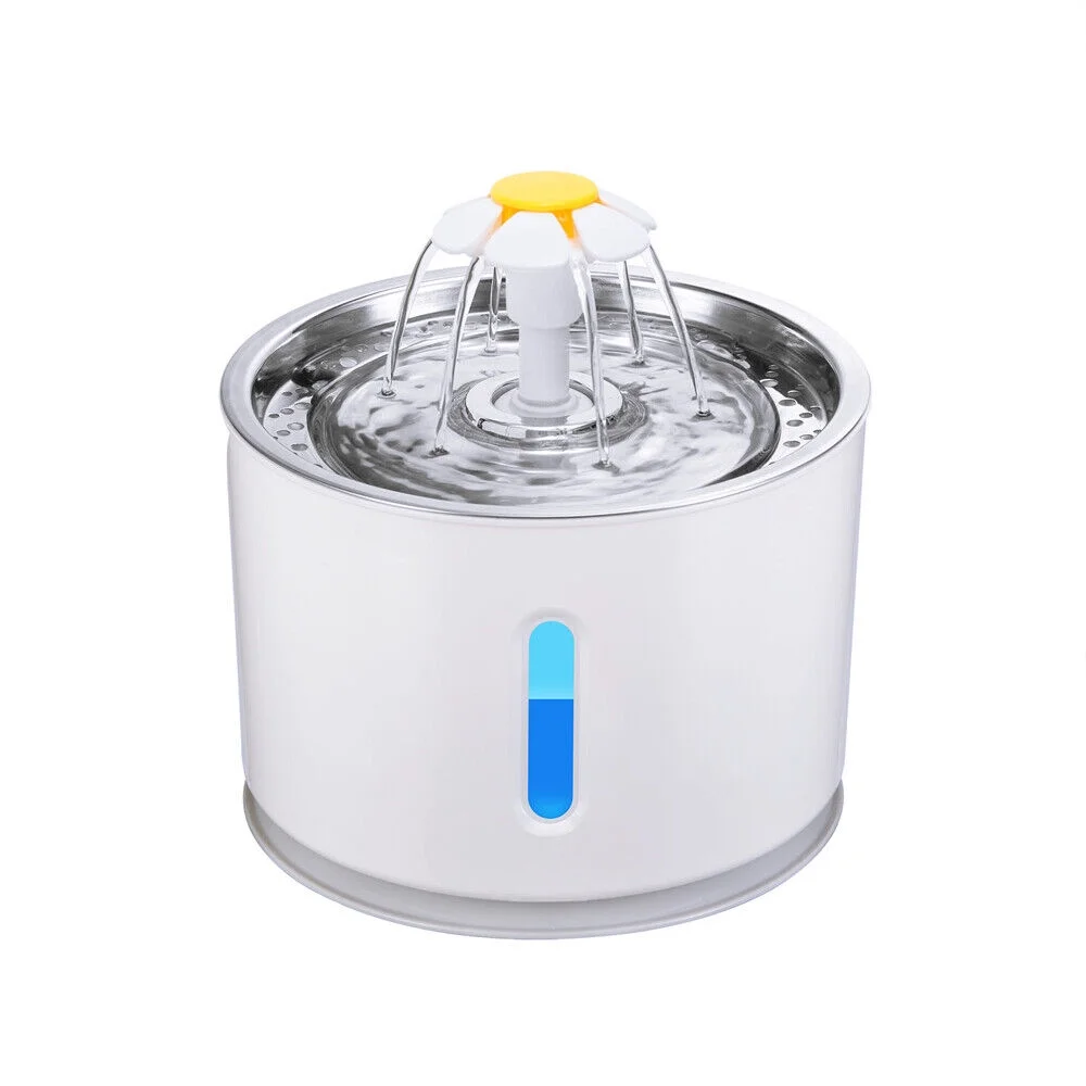 2.4L Automatic Dog Cat Water Fountain Pet Drink Dispenser Dish Bowl & Filter LED