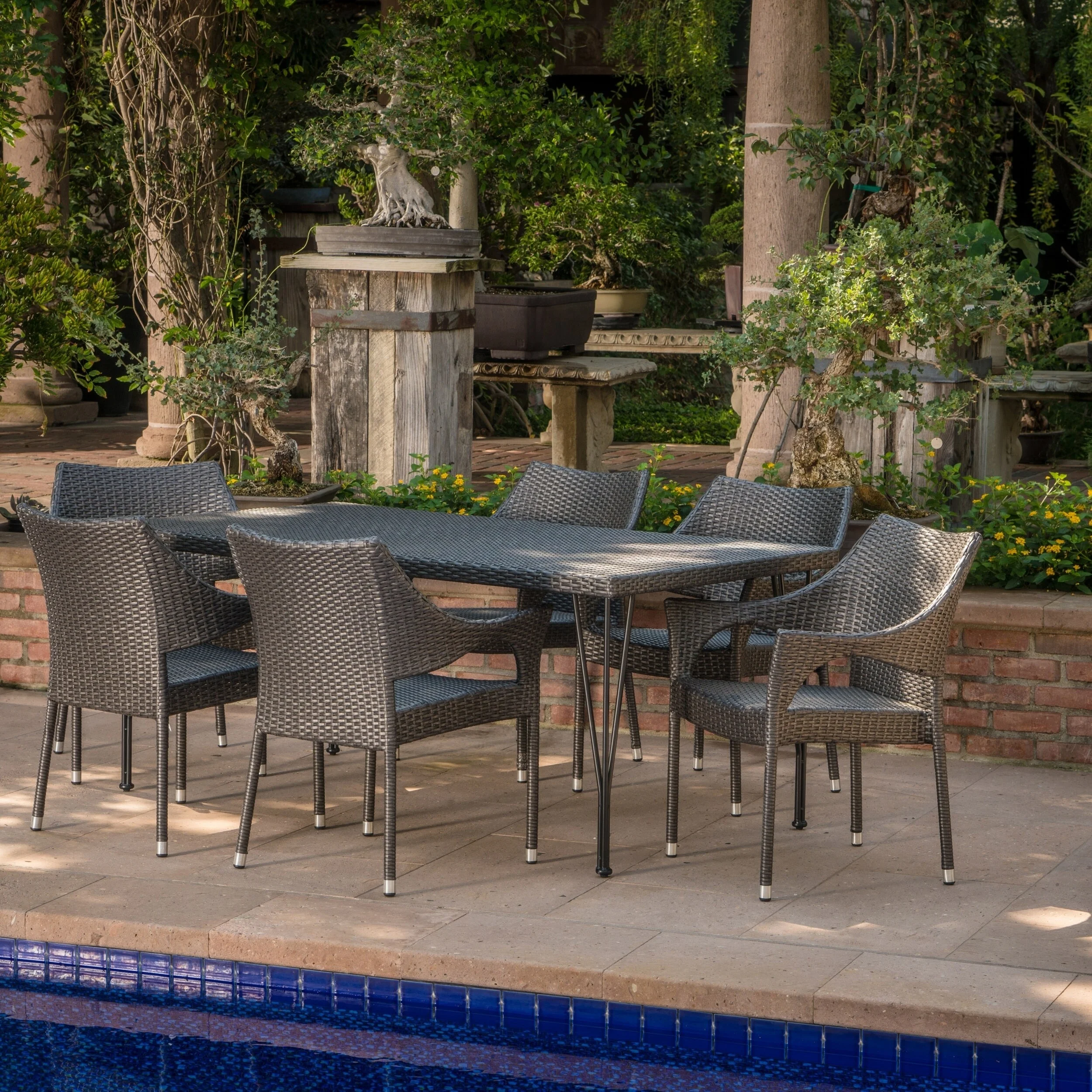 Christopher Knight Home Colt Outdoor 7-Piece Rectangle Wicker Dining Set by