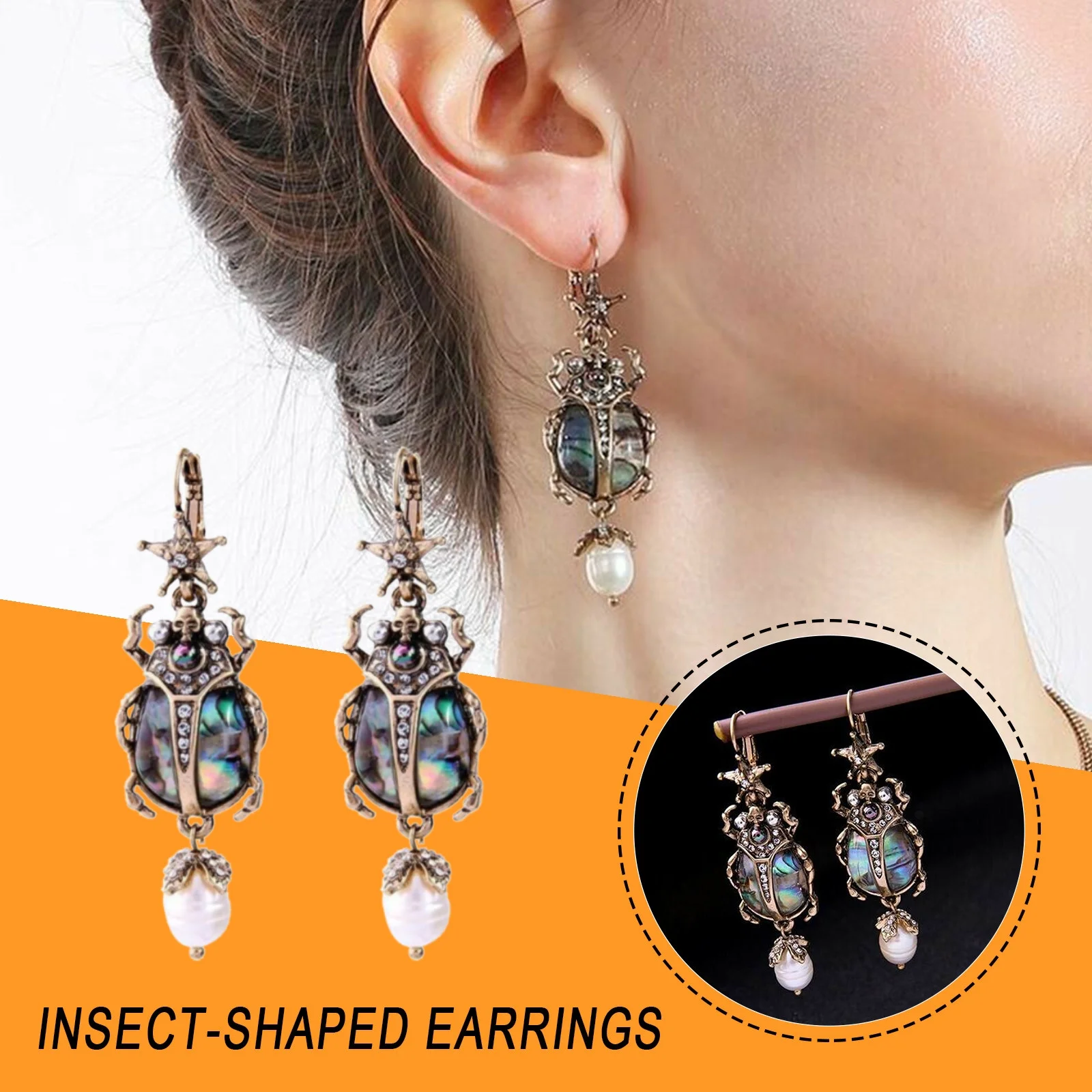 Retro Sparkly Pearl Beetle Earrings Female Personality Wild Pearl Earrings Unique Earring Gift