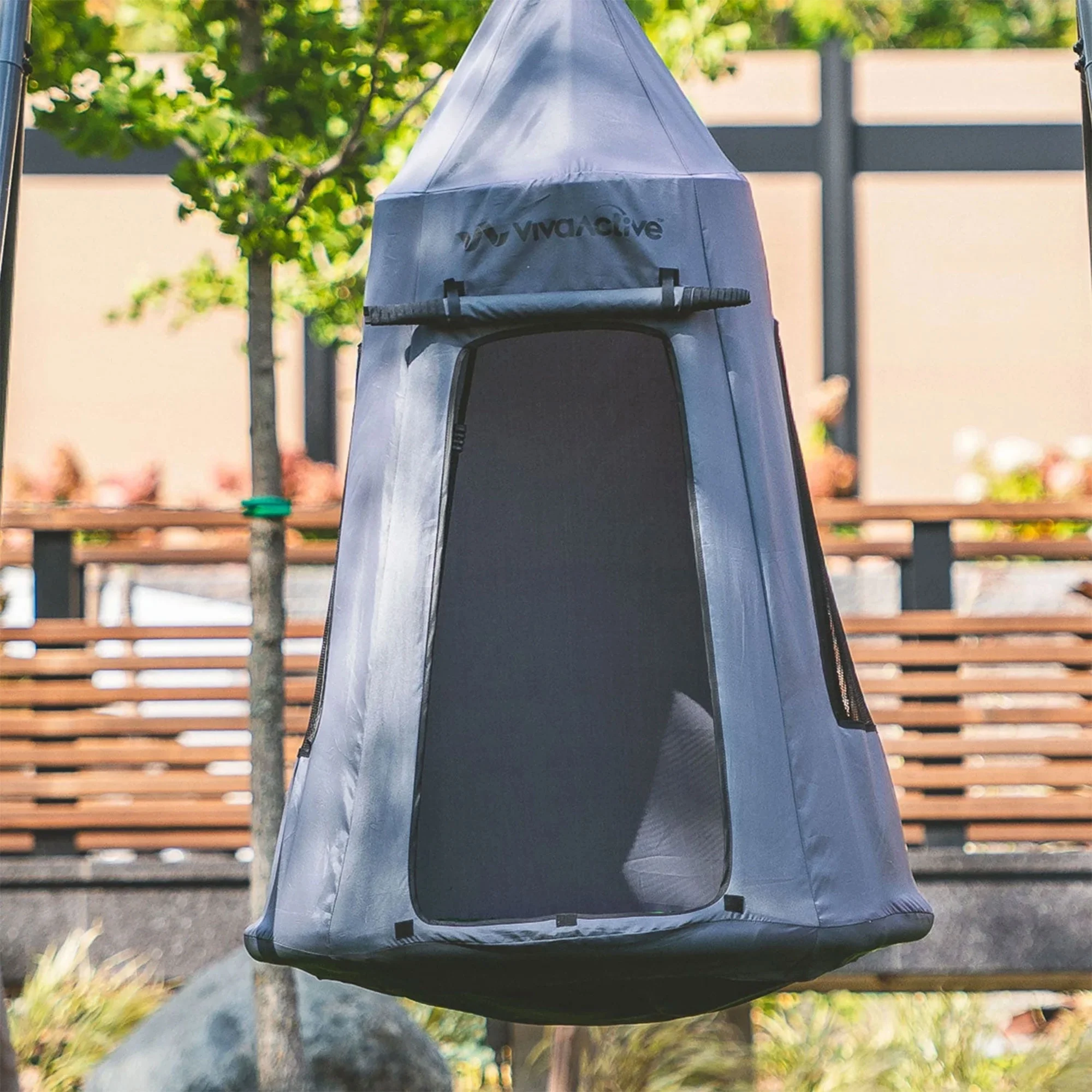 gobaplay Round Tree Swing and Polyethylene Rope with Hanging Tent, rey