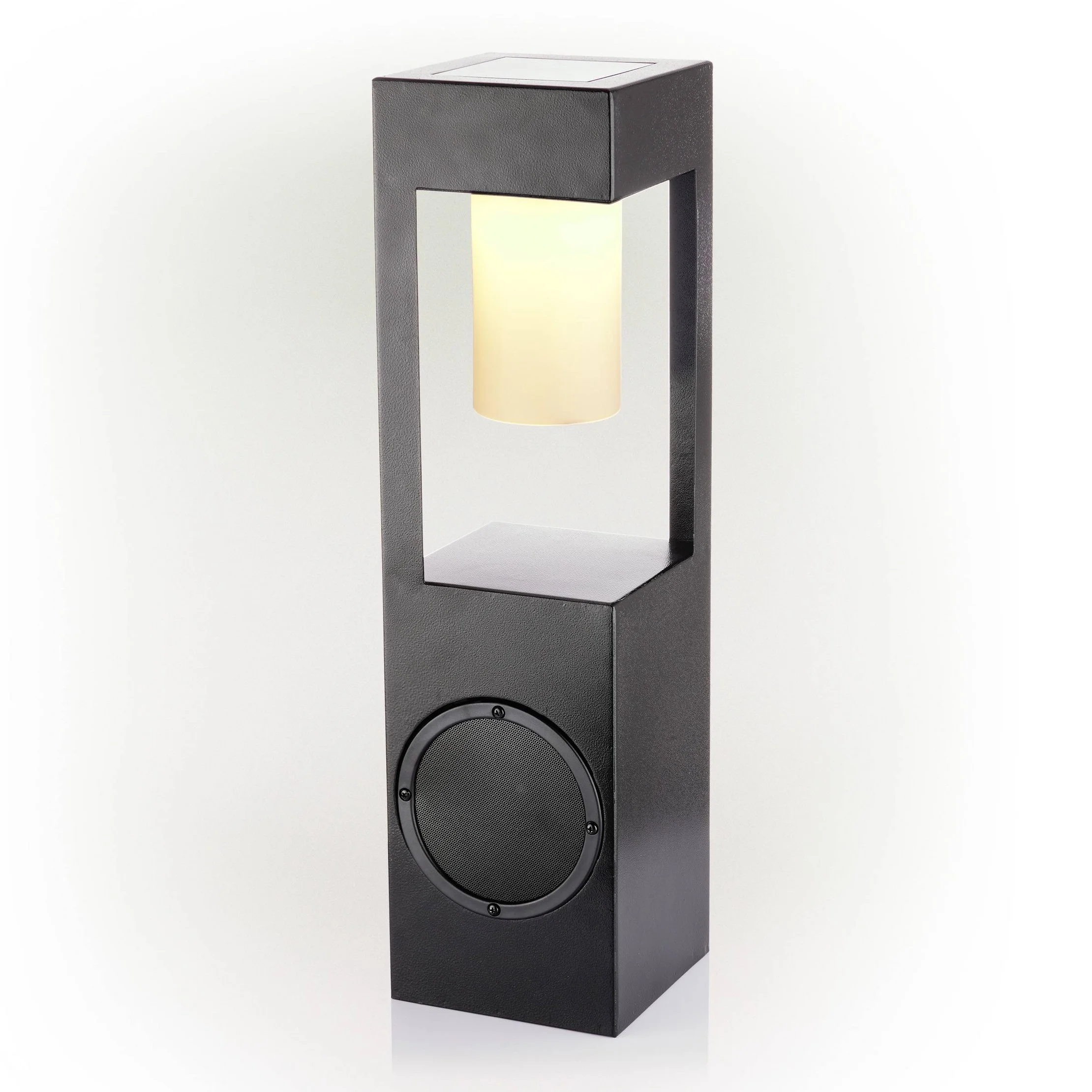 Outdoor Metal Lantern with LED Light and Bluetooth Speaker Black