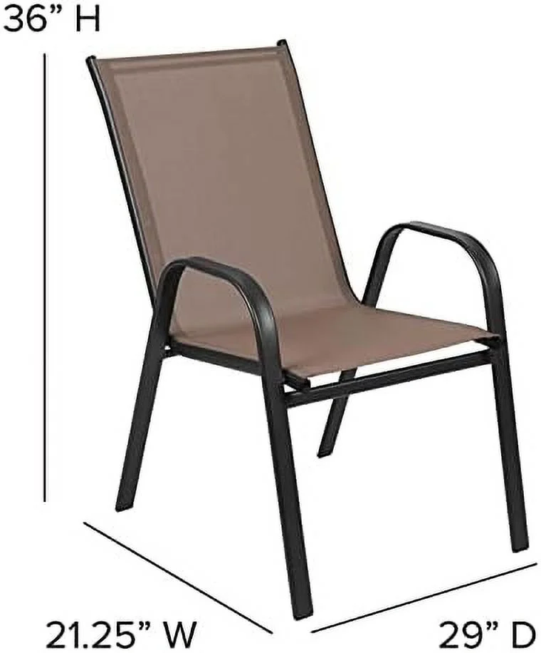 4 Pack Brazos Series Brown Outdoor Stack Chair With Comfort Material And Metal Frame
