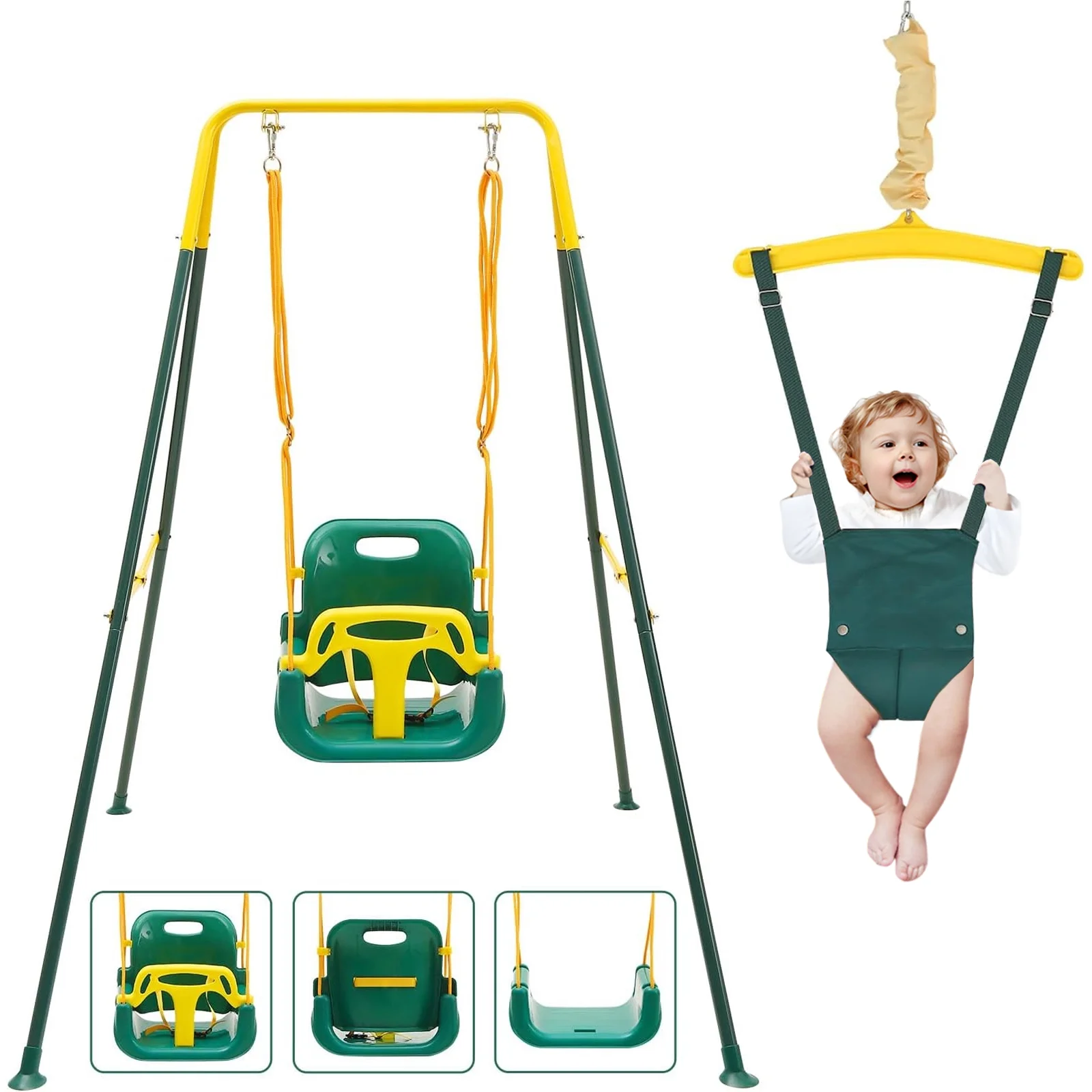 G TALECO GEAR 3 in 1 Toddler Swing Sets for Backyard, Outdoor Baby Swing for Infants/Kids, Green
