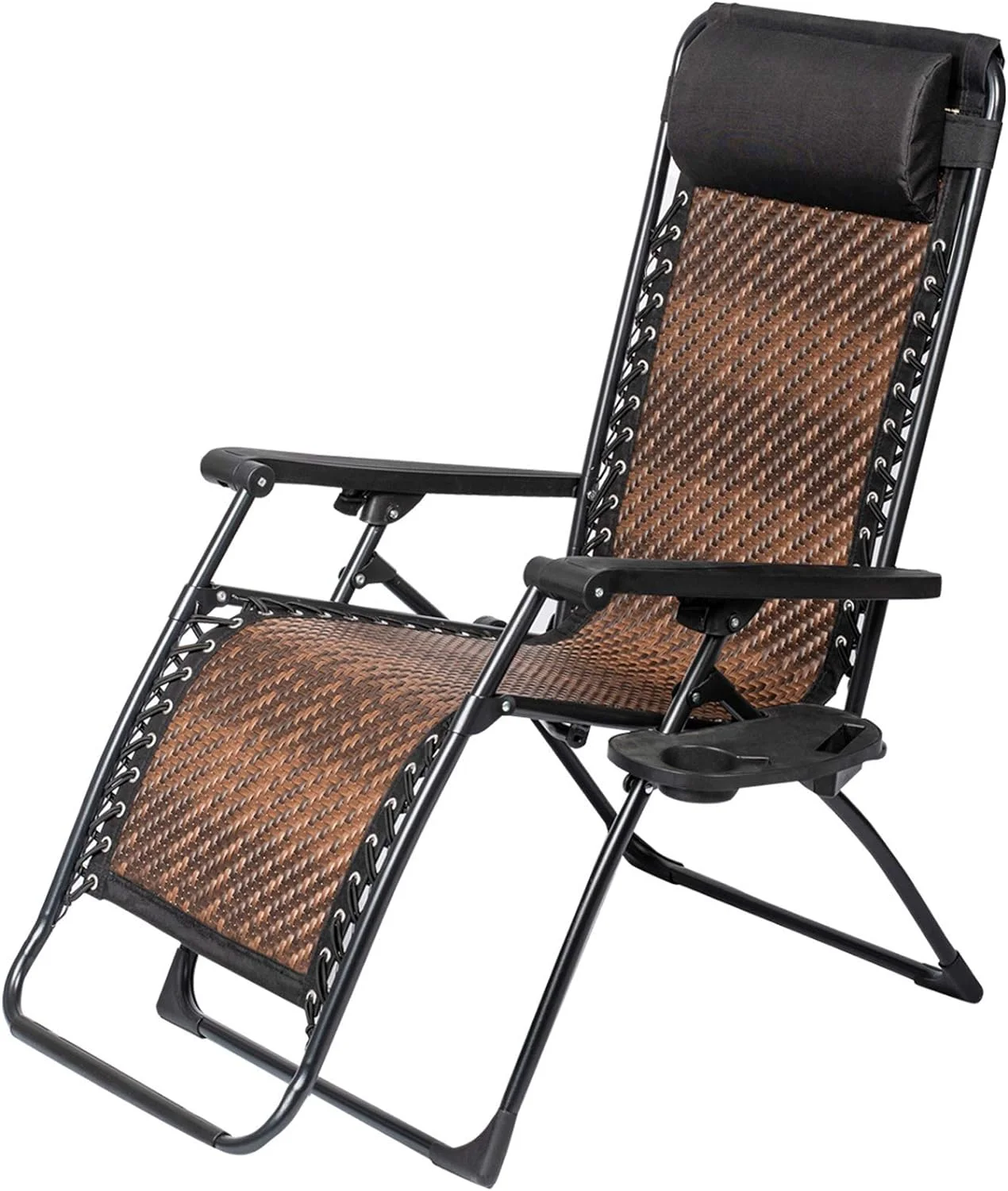 HBROLJF Zero Gravity Lounge Chair Patio Lawn  Adjustable Outdoor Oversized Zero Gravity Rattan Chair with Pillow & Cup Holder for Poolside  Balcony  Yard or Beach (Brown)