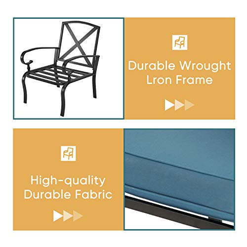 SUNCROWN Outdoor Metal Patio Dining Chair Set of 2, All-Weather Bistro Seating Chairs, Steel Frame Armrest Chairs with Thick Cushion - Blue