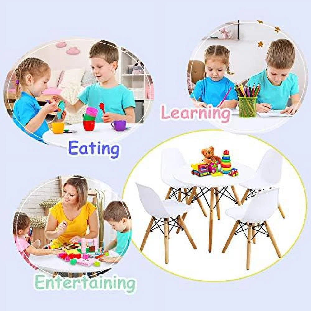 CHTYVC Table and Chair Set   Mid-Century Modern Style Table Set for Toddler Children   Dining Table and Chair Set  3-Piece Set (White  Table & 2 Chairs)