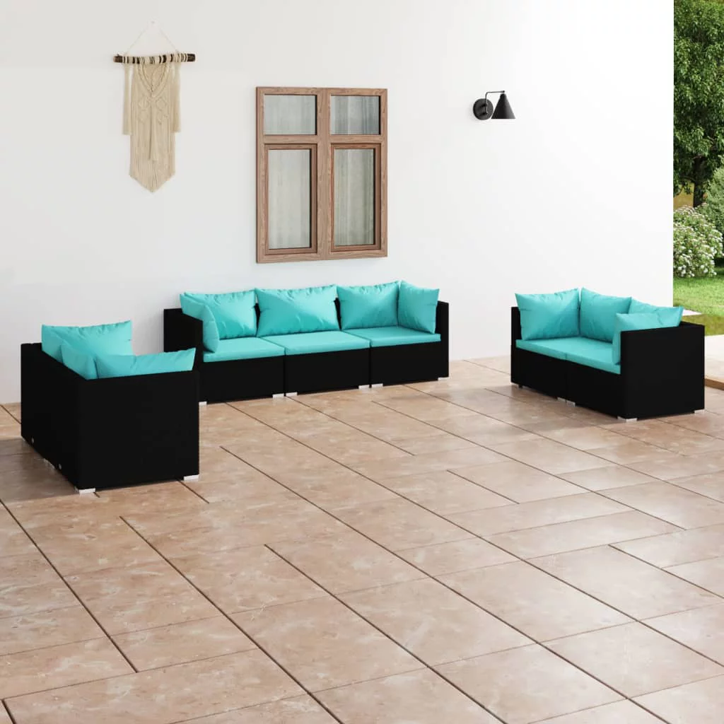 Irfora 7 Piece Patio Set with Cushions Poly Rattan Black
