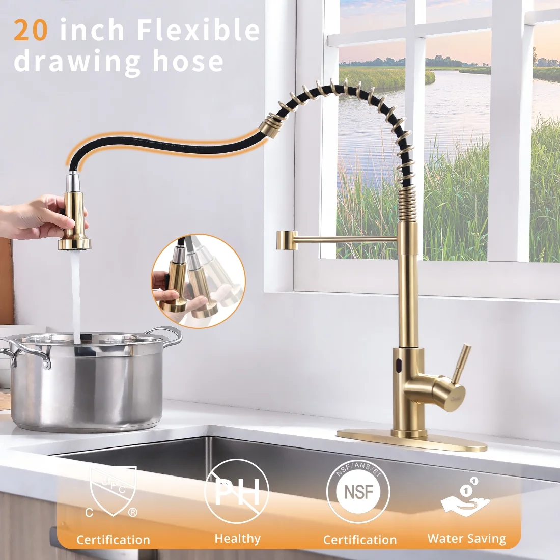 YLtoohoom Touchless Kitchen Faucet Hands Free Automatic Smart Kitchen Faucet Black Smart Kitchen Faucet