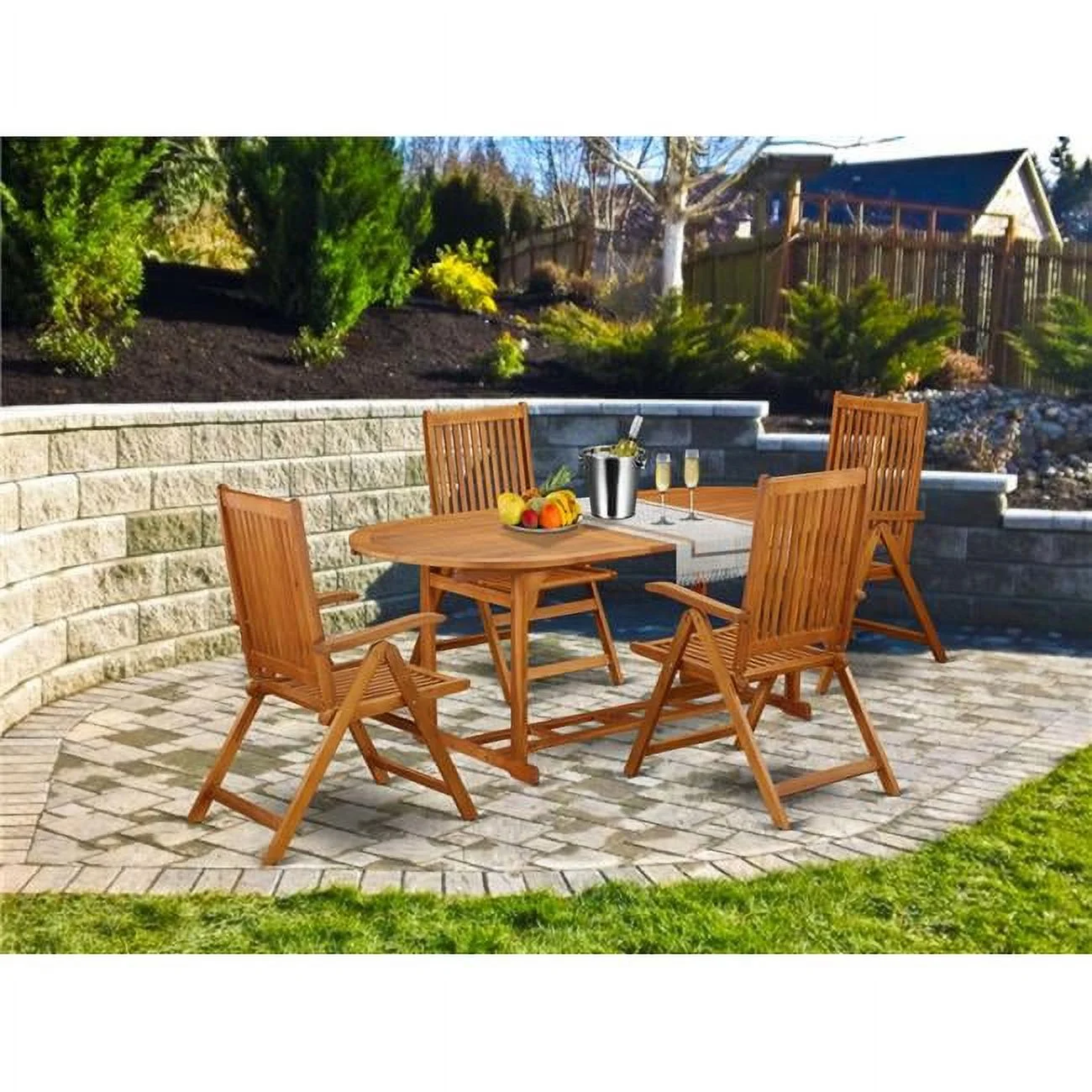 East West Furniture  5 Piece Beasley Acacia Wooden Patio Dining Set - Natural Oil