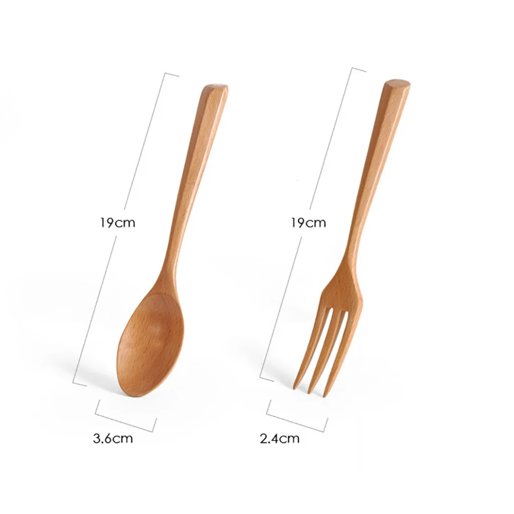 Dining Table Set for 4 Portable Wooden Reusable Fork Spoon Flatware Tableware Set Natural Solid Color 40Th Birthday Gifts Men