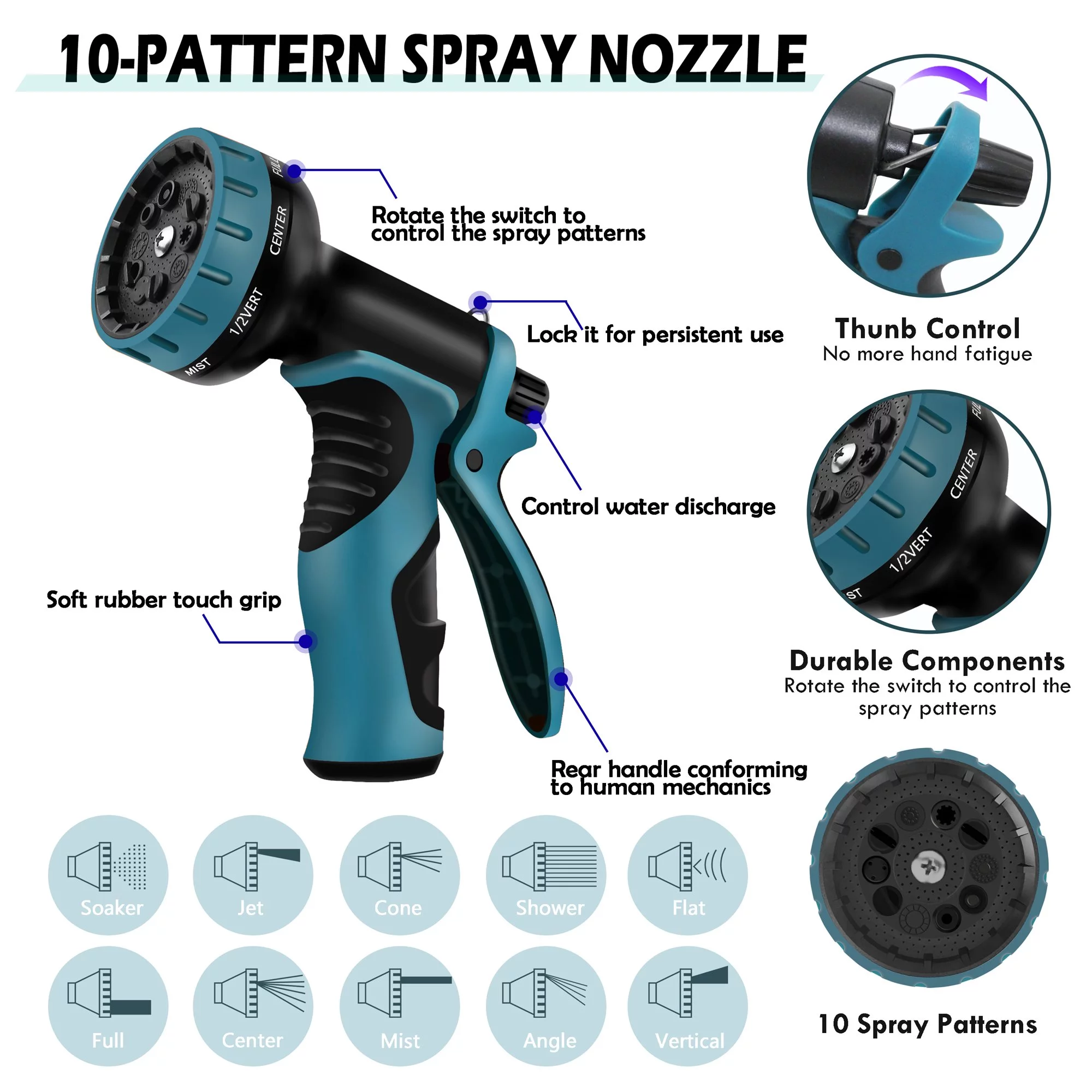 75ft Garden Hose Set, 10 Function Spray Nozzle with Storage Bag