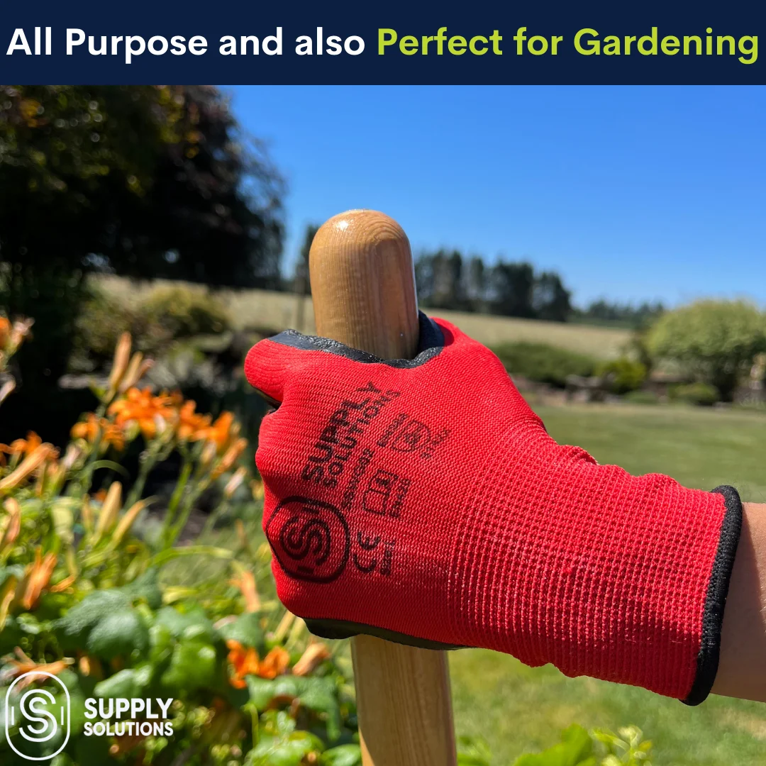 Supply Solutions 13 Gauge Polyester Shell with Latex Crinkle Palm Dipped Safety Work Gloves for Landscaping, Construction, Gardening (Medium)