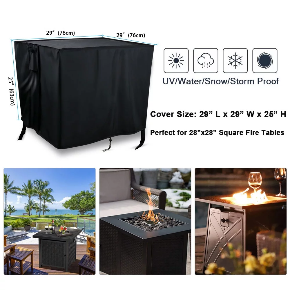 Flymer Fire Pit Cover,28 inch Firepit Covers Square Gas Fireplace Fire Pit Table Cover for Propane Fire Pit- 28 X 28 X 25 inch