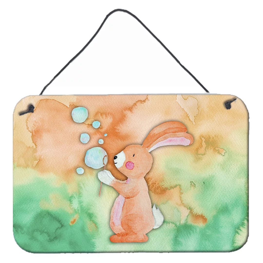 Carolines Treasures BB7349DS812 Rabbit and Bubbles Watercolor Wall or Door Hanging Prints  8x12 multicolor
