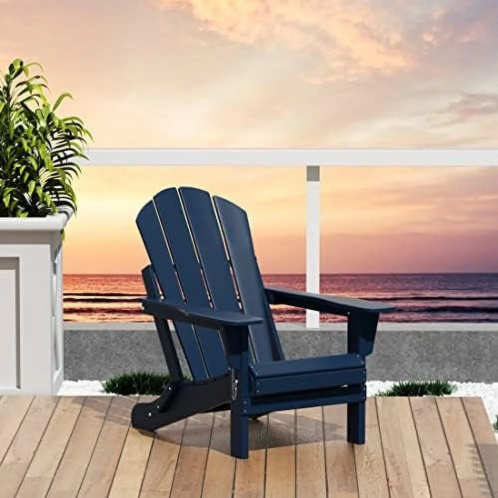 Home Furniture Adirondack Chair  Patio All Weather Folding Chair For Garden Lawn Backyard (Navy Blue)