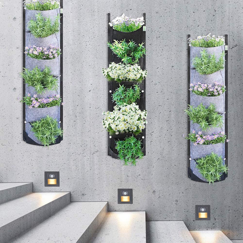 BUYTER Vertical Wall Hanging Garden Planter with 6 Pockets Flower Pots Felt Planter Grow Container Bags (Grey)