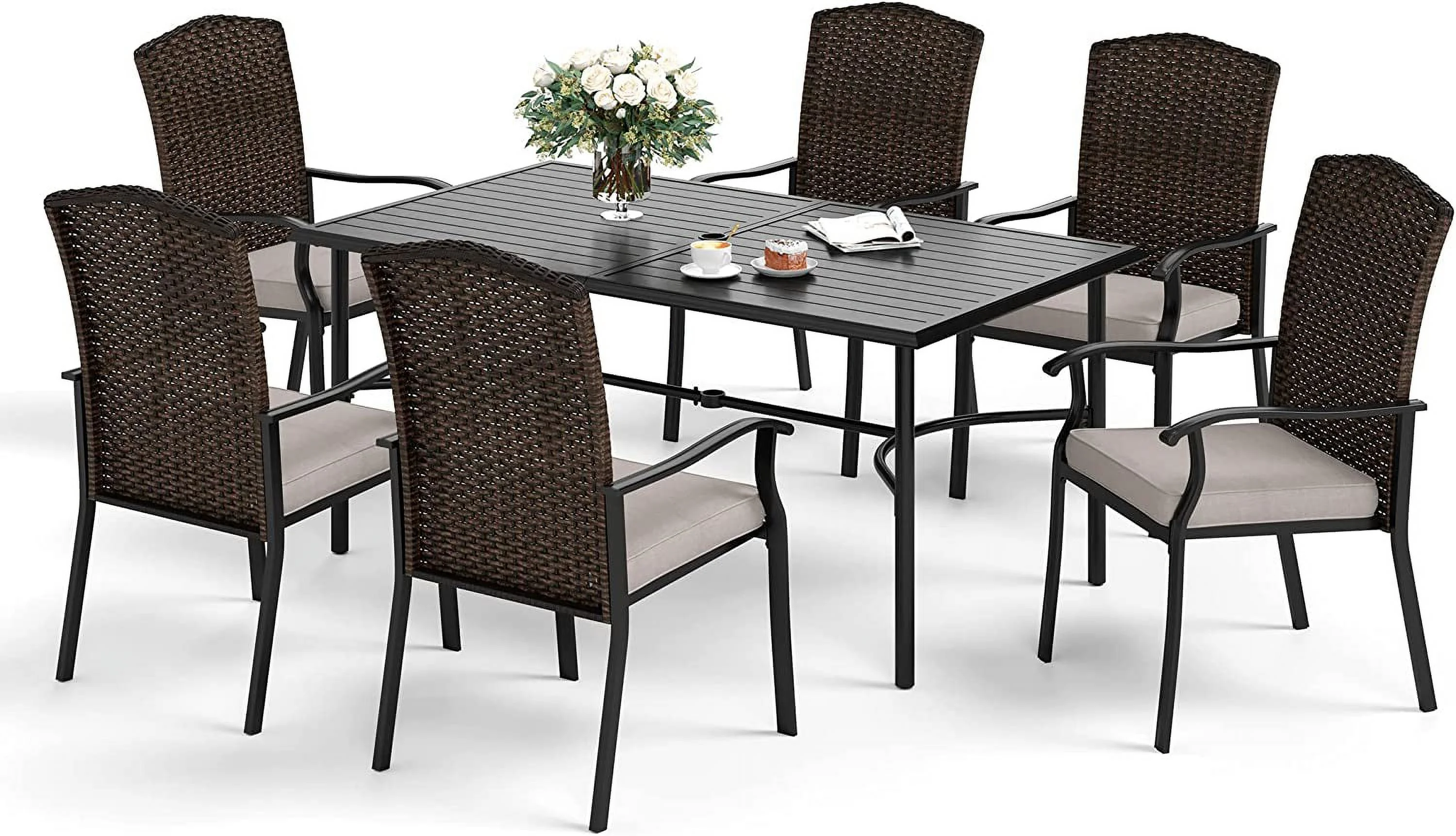VALLEY Patio Dining Set 5 PCS Outdoor Dining Sets Wicker Patio Chairs with Cushion 37\u201Dx37\u201Dx28\u201DSquare Table with 1.57" Umbrella Hole for Outdoor Kitchen Lawn Garden.