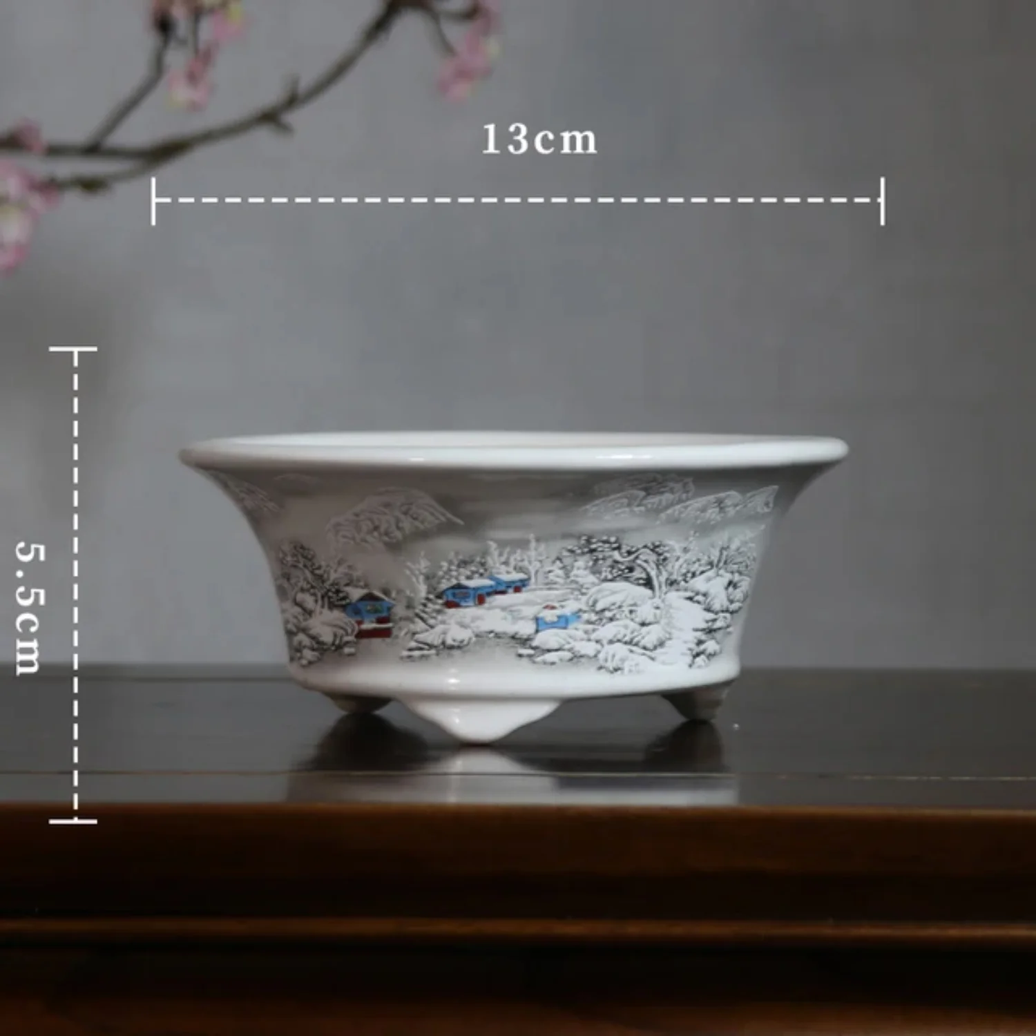 Retro Chinese Literary Purple Sand Round Ceramic Bonsai Flower Pot Decorative Small Succulent Desktop Ornaments Floral Planter Display Home Garden Decor