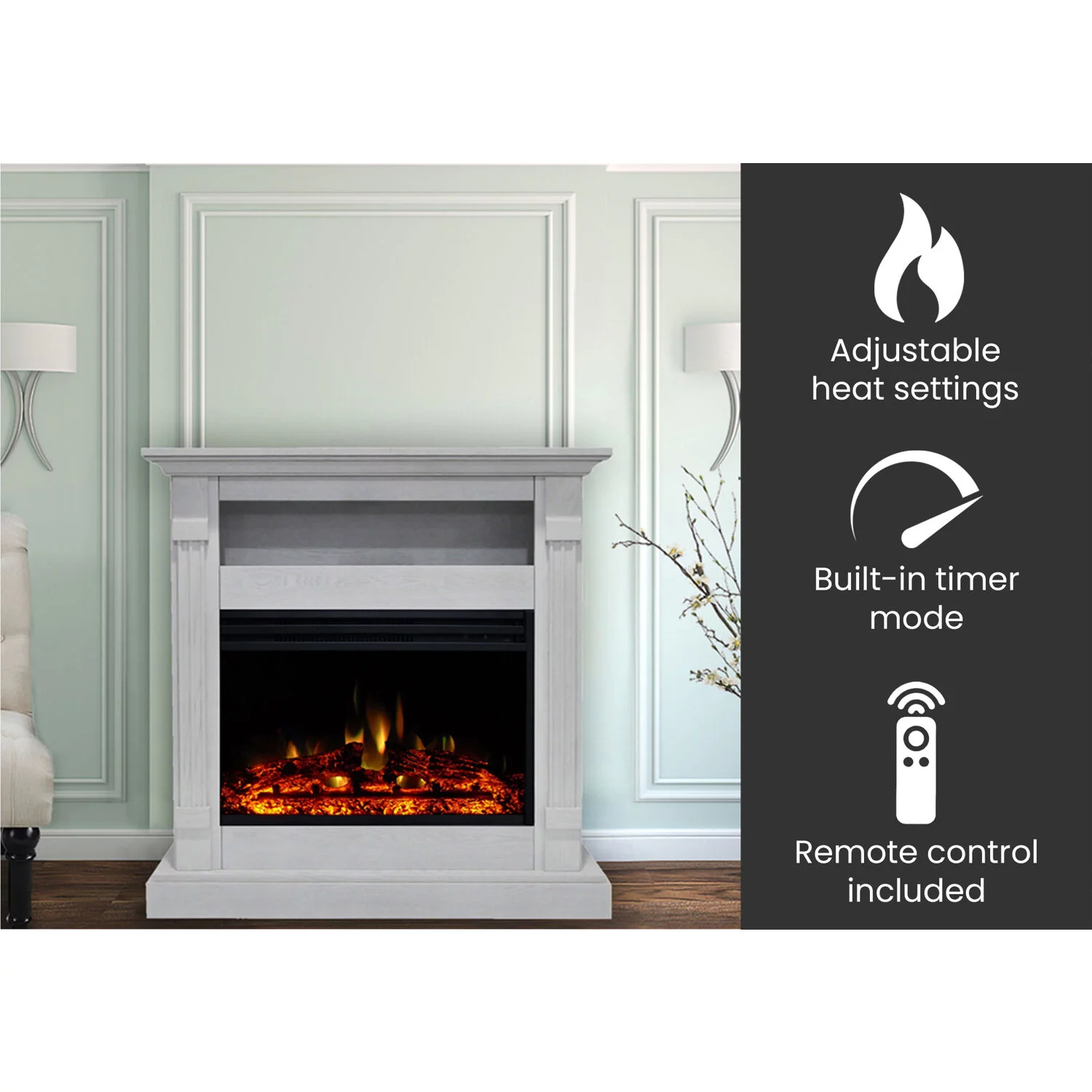 Hanover Drexel 34-Inch Electric Fireplace Heater with White Mantel