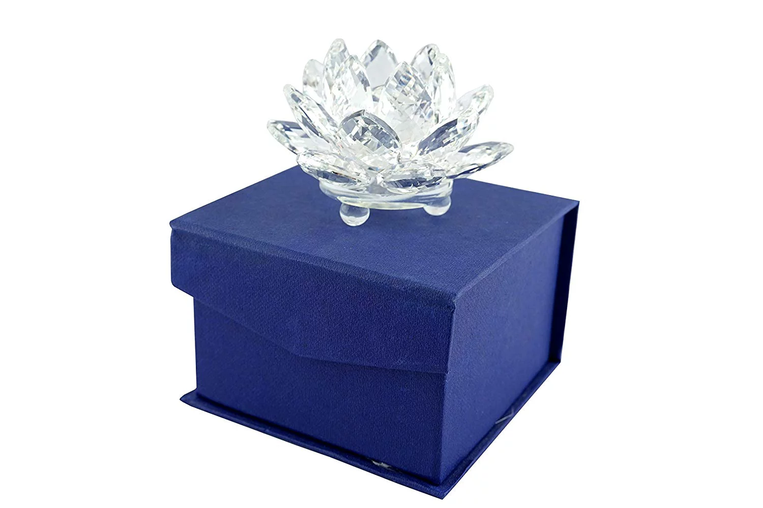 High Quality Sapphire Sparkle Crystal 3 inch Decorative Clear Reflection Lotus Flower For Feng Shui Home Decor with Gift Box (Crystal Clear) NEW