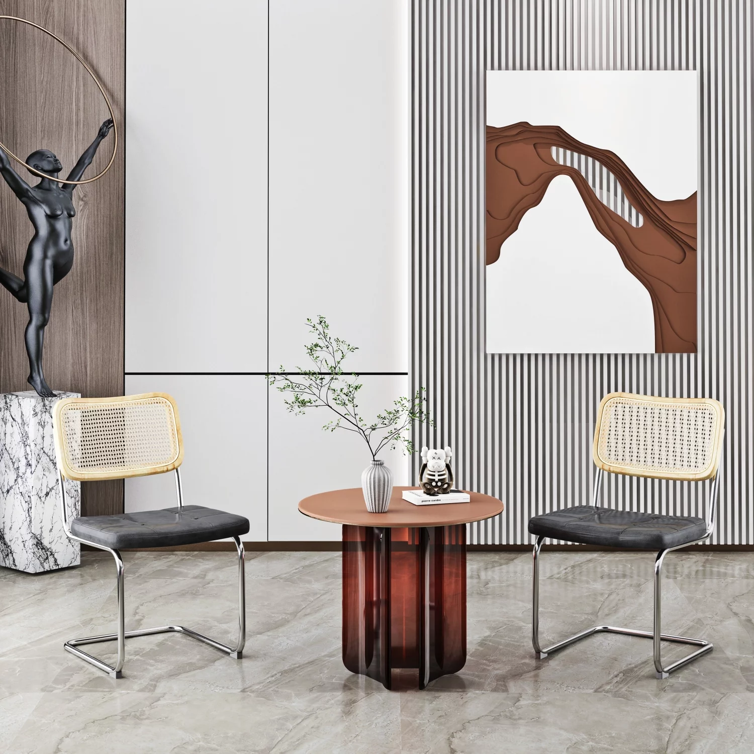 Gray Set of 2 Modern Leather Dining Chairs with High-Density Sponge - Stylish Rattan Chairs for Living Room  Bedroom  and Dining Room