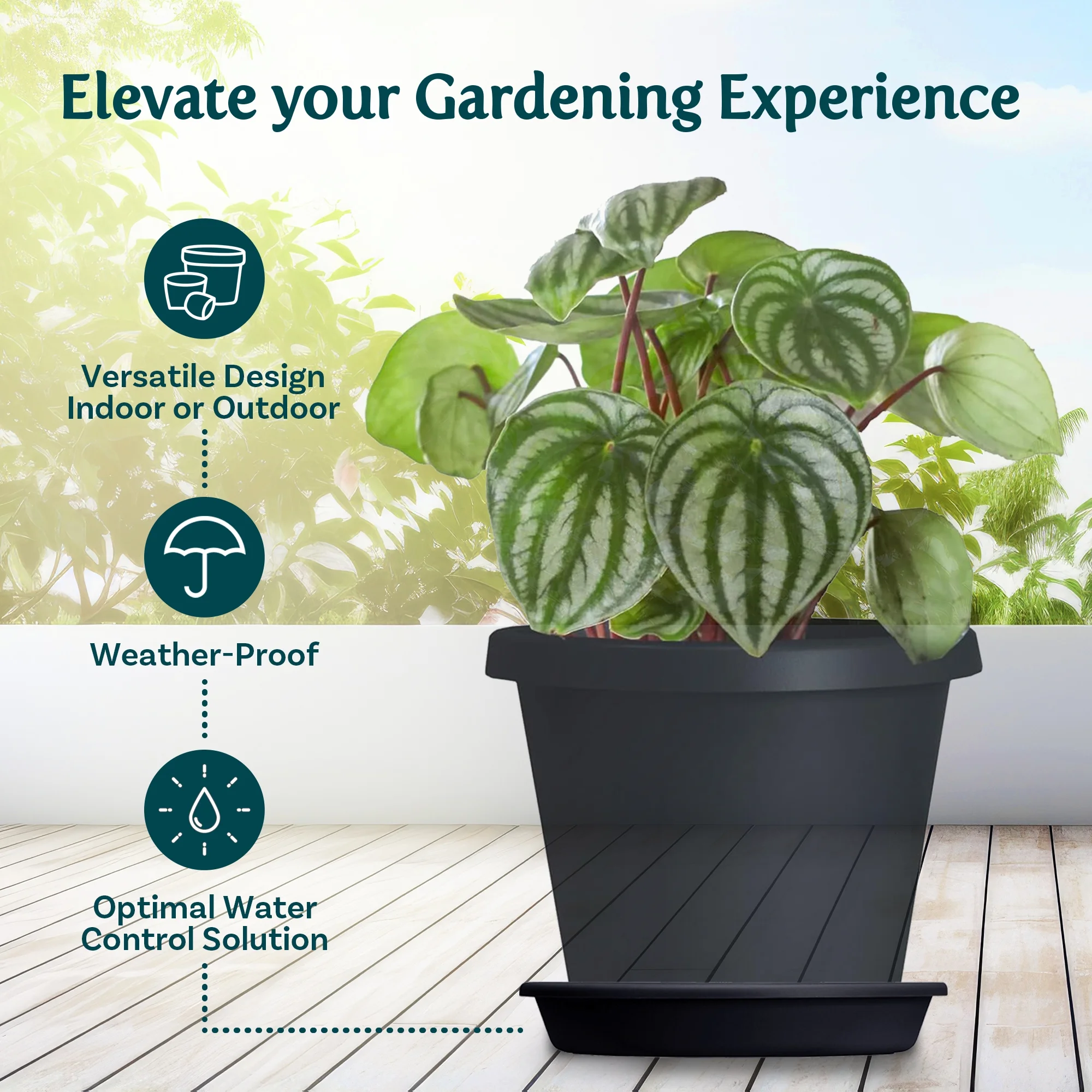 HC Companies Classic 21.13 Inch Saucer Tray for 24 Inch Flower Pots, Black