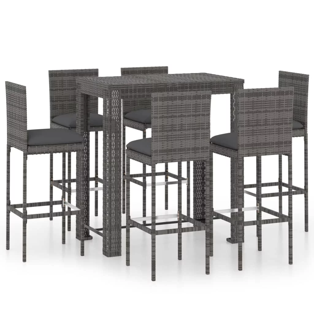 7-Piece Outdoor Poly Rattan Bar Dining Set for 6, Rattan Patio Furniture for Backyard, Garden Poly Rattan Table Top