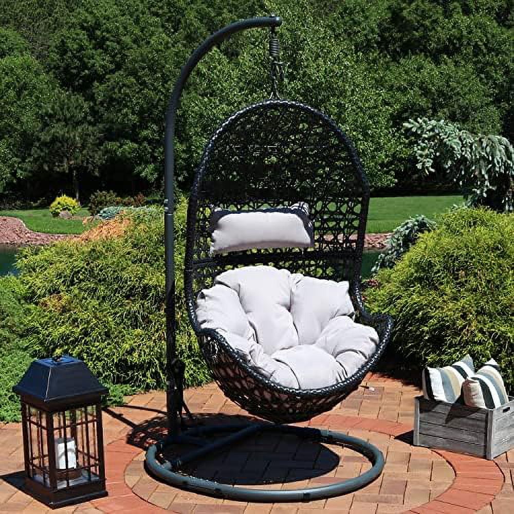 Steel Egg Chair Stand With Extra-Wide Round Base - Black Powder-Coated Finish - 76 Inches H
