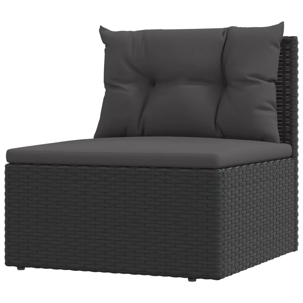 Dcenta 4 Piece Patio Set with Cushions Black Poly Rattan