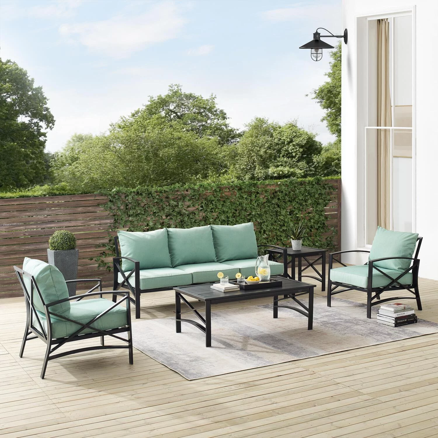 HomeStock Artisanal Attic 5Pc Outdoor Metal Sofa Set Mist/Oil Rubbed Bronze - Sofa, Coffee Table, Side Table, & 2 Arm Chairs