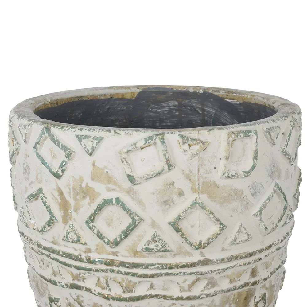 A&B Home Ivory Terracotta Planter with Textured Tribal Pattern 8.3