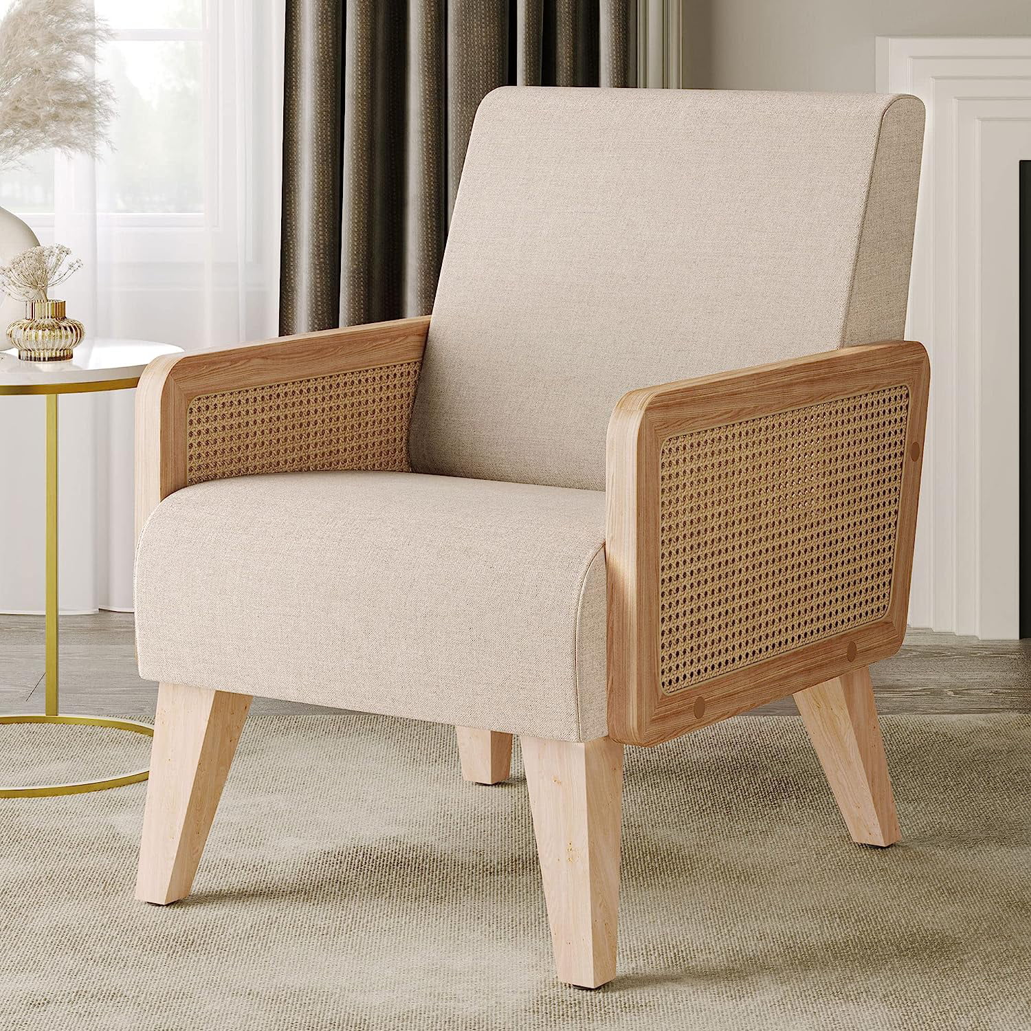 Black Modern Counter Height Bar Stools Set of 3 with Natural Rattan Cane and Solid Wood Backs, 29 Inch Upholstery with Metal Chrome Legs Mid Century Bar Chairs