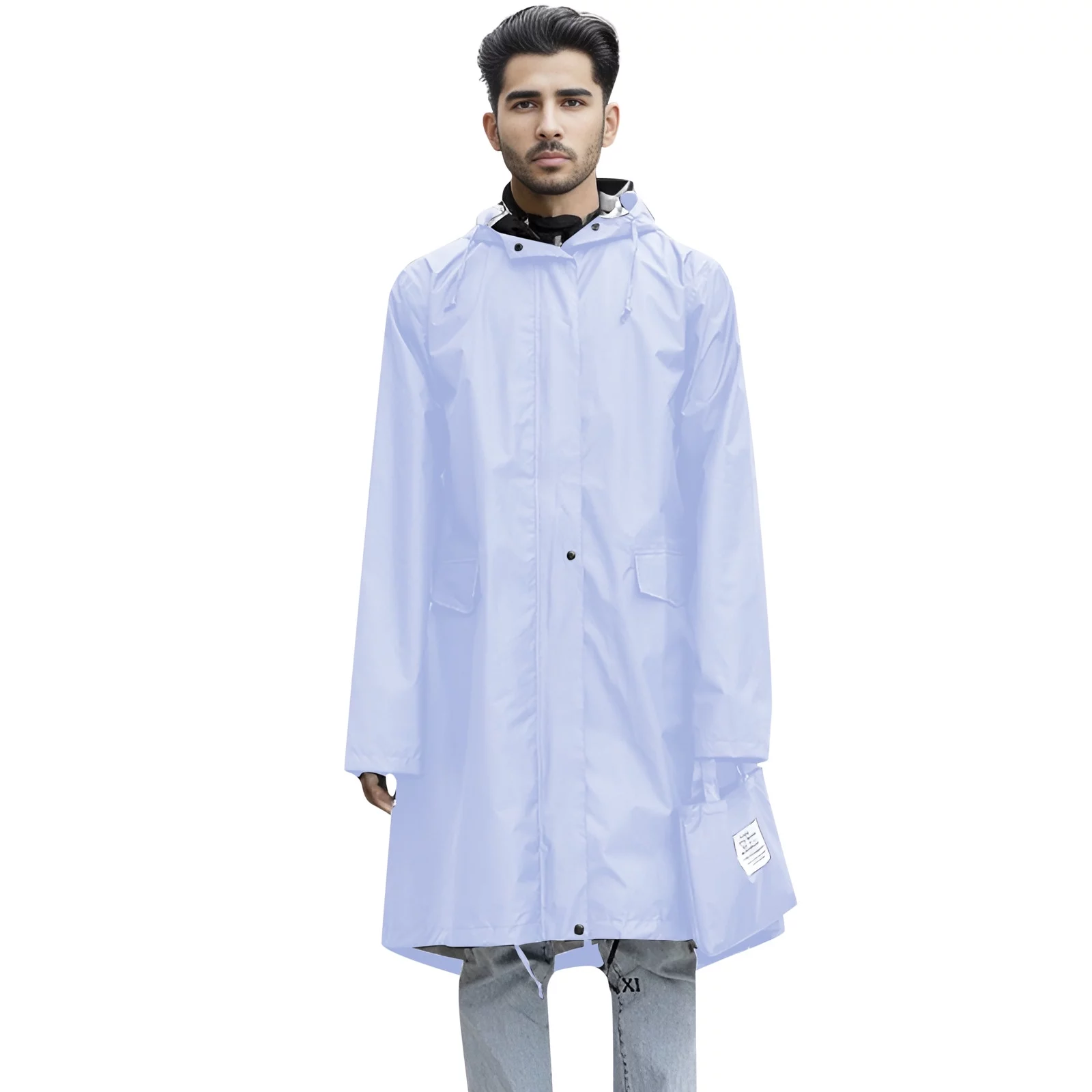 8QIDA Men's Suit Pants Black Unisex Adult Raincoat Fashion Hiking Full Length Trench Poncho Light Blue M