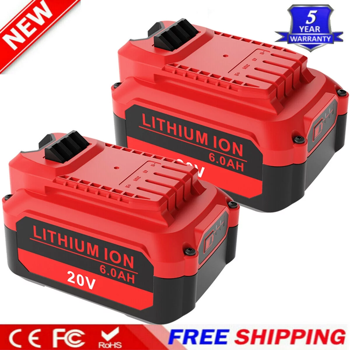 2x Kmowoo Battery For Craftsman V20 20 Volt MAX Li-ion CMCB204 CMCB202 CMCB201 Upgraded 20V 6000mAh