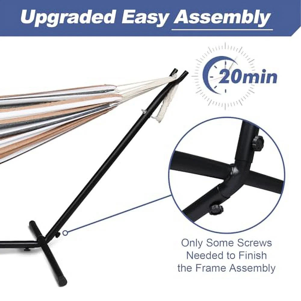 Heavy Duty 550 LBS Double Hammock with Stand Included with Portable Carrying Bag, Upgraded 2 Person Hammock with Frame for Outdoors & Indoors, Series TDCTZ2 - Desert Stripe