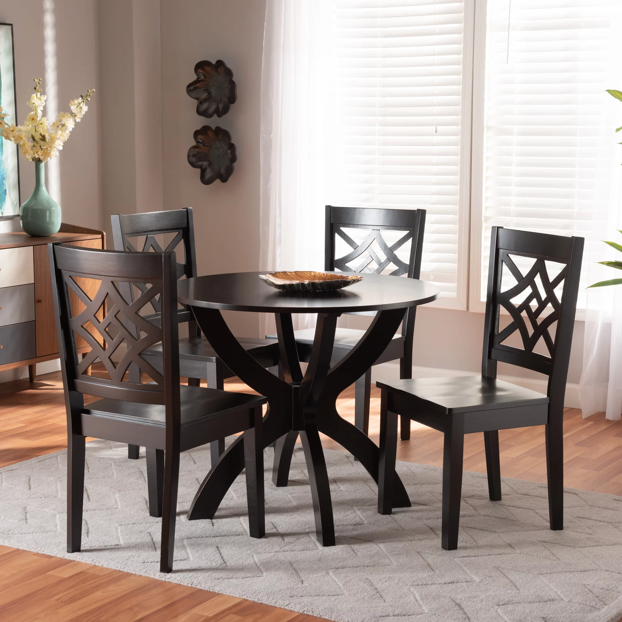 Baxton Studio Anila Modern and Contemporary Dark Brown Finished Wood 5-Piece Dining Set