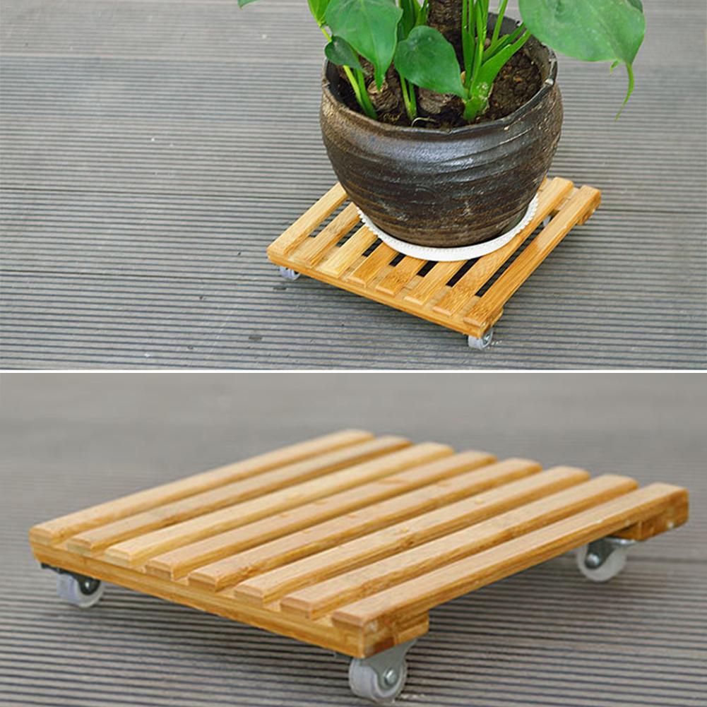Plant Pot Base Roller Moving Tray With Wheel Tray Torus Holder Wood Square Plant Caddy Plant Stand With Roller Garden Supplies