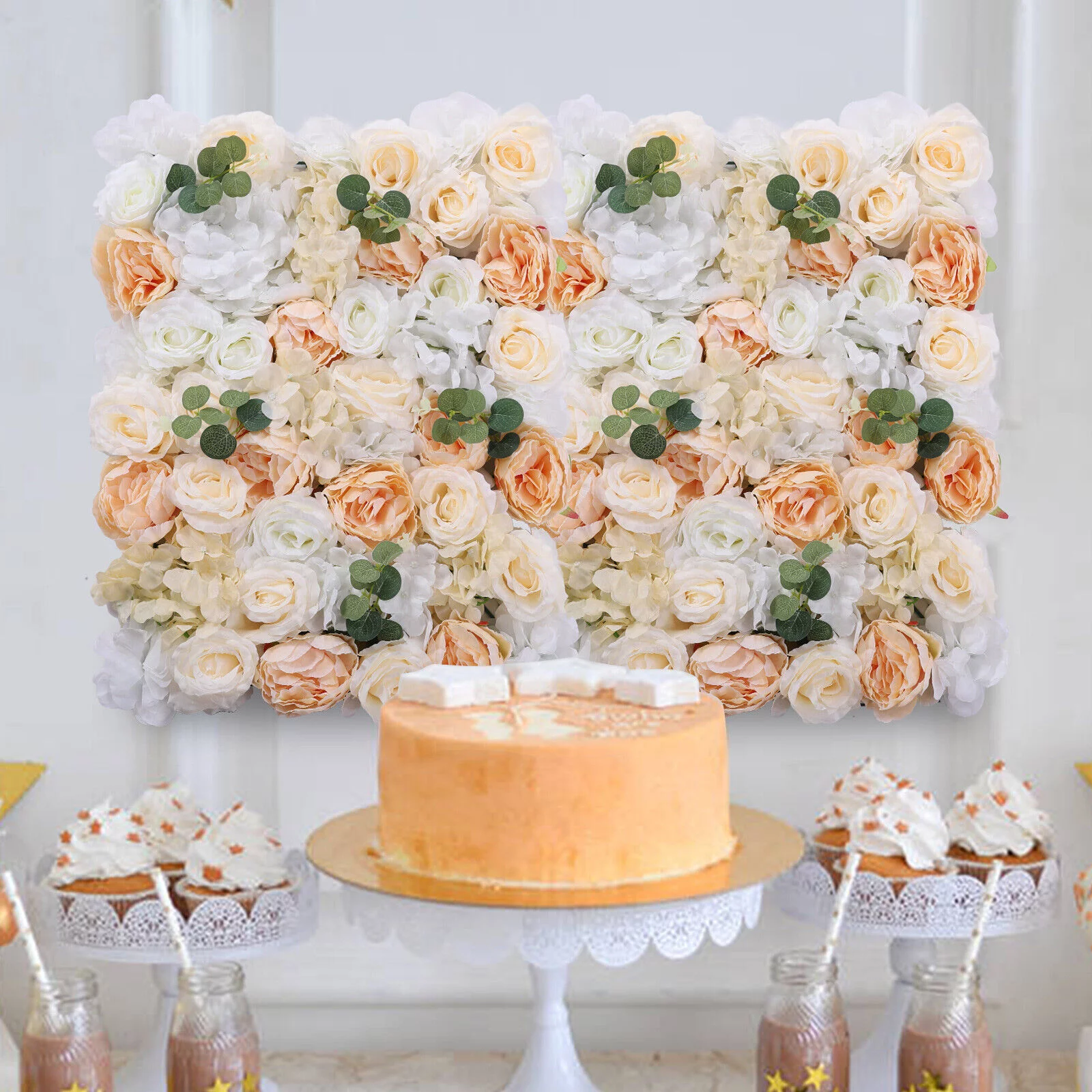 DENEST 6 in 1 Artificial Silk Flower Wall Panel Wedding Party Backdrop Decor 24