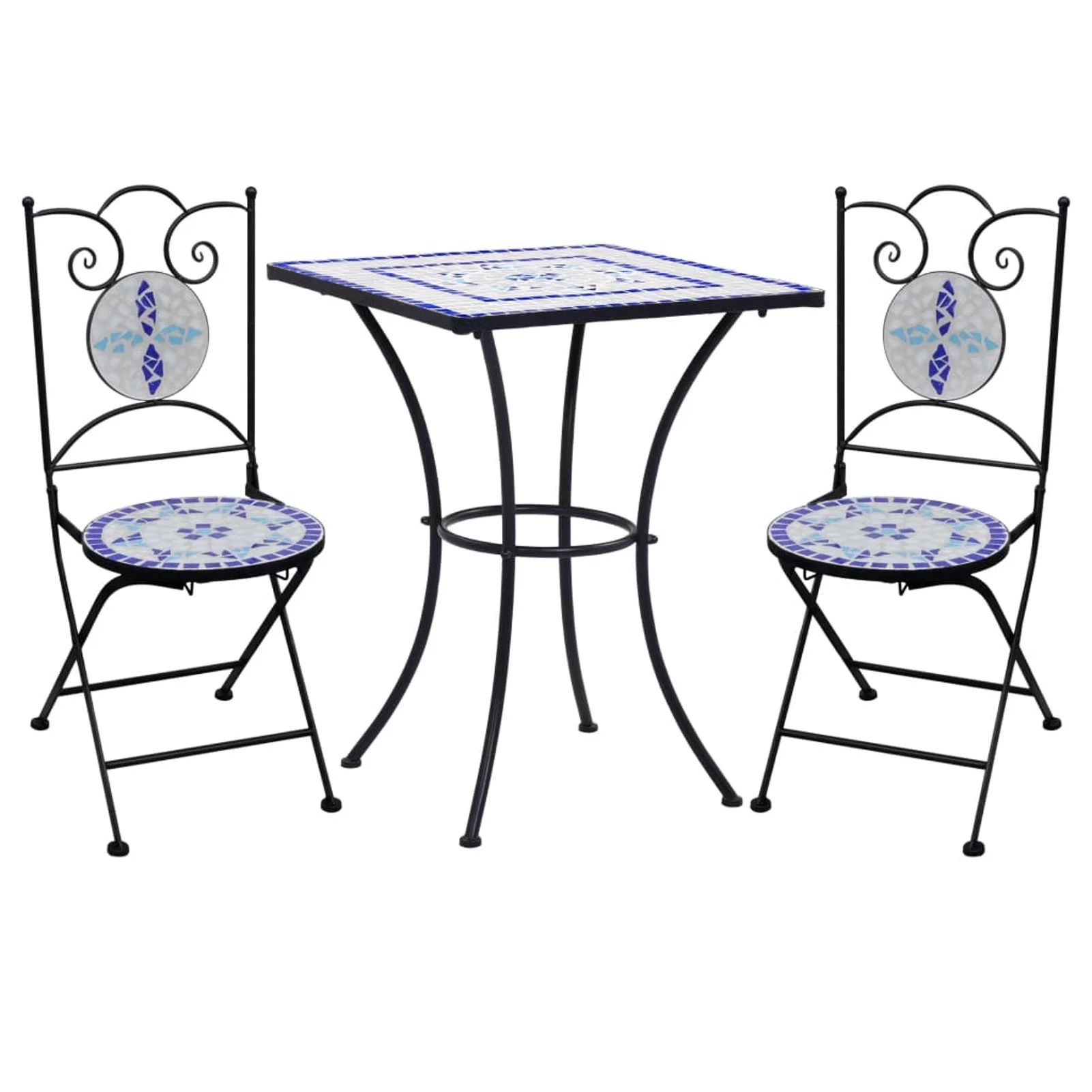 Walmeck 3 Piece Bistro Set Ceramic Tile Blue and White