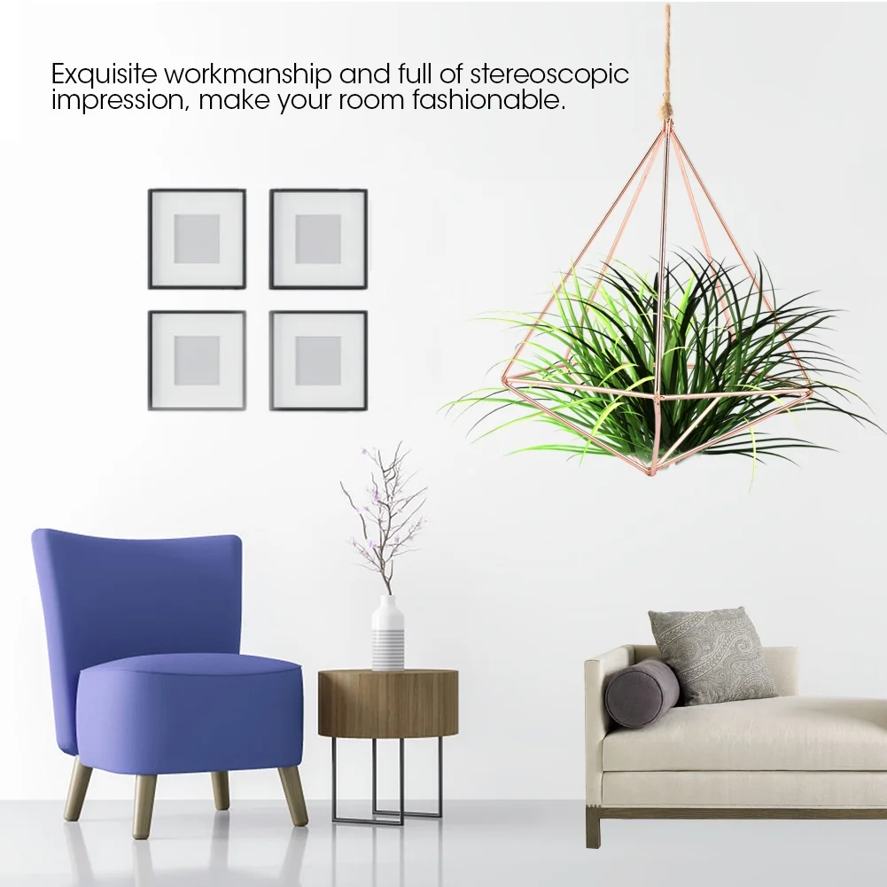 TKSE Hanging Plant Stand, Freestanding Hanging Geometric Plant Stand, Indoor Plant Flower Pots Hanger Moss Fern Plant Pot Decor(Rose Gold)