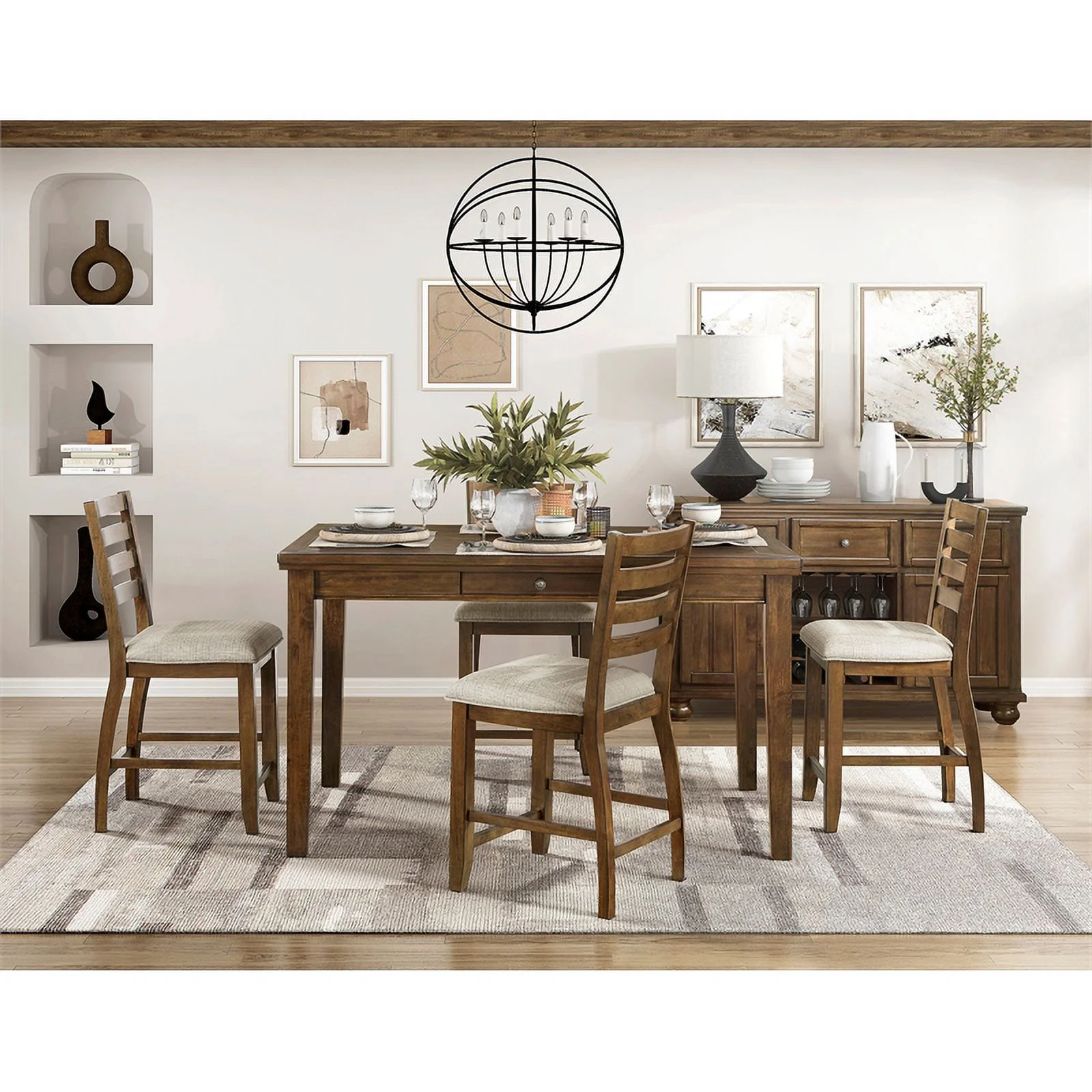 Lexicon Tigard 5-Piece Wood and Fabric Counter Height Dining Set in Cherry