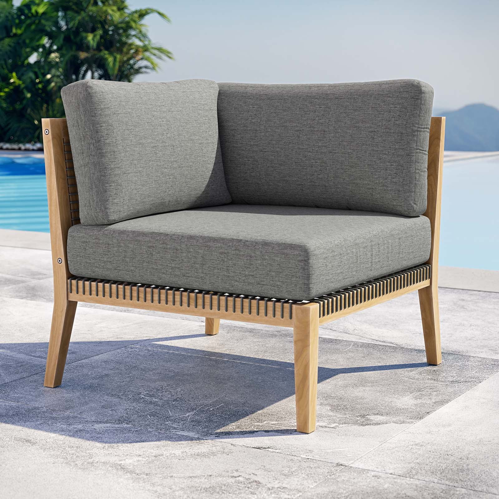 Modway Clearwater Outdoor Patio Teak Wood Corner Chair in Gray Graphite