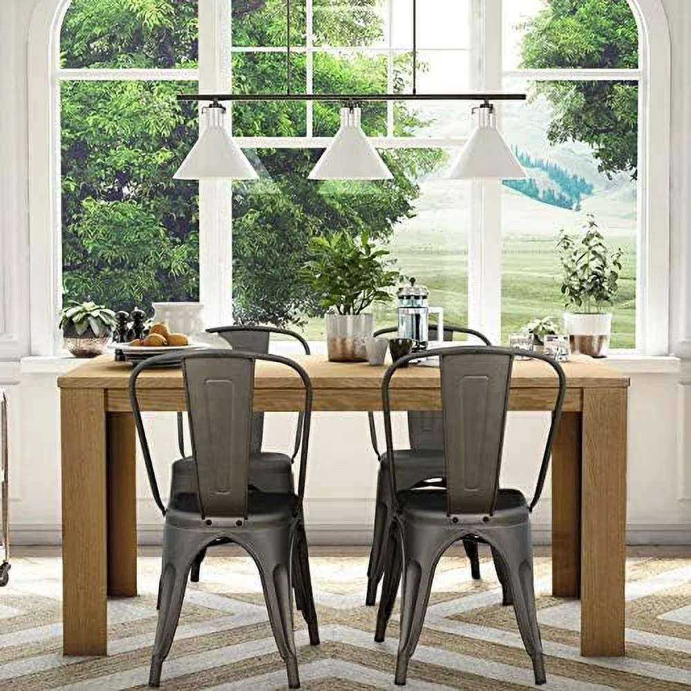 SJOPLMN Metal Dining Chairs Stackable Kitchen Dining Chairs Metal Chairs Bistro Cafe Side Chairs Height Restaurant Chairs Tolix Side  Chairs  Set of 4 (Gun)