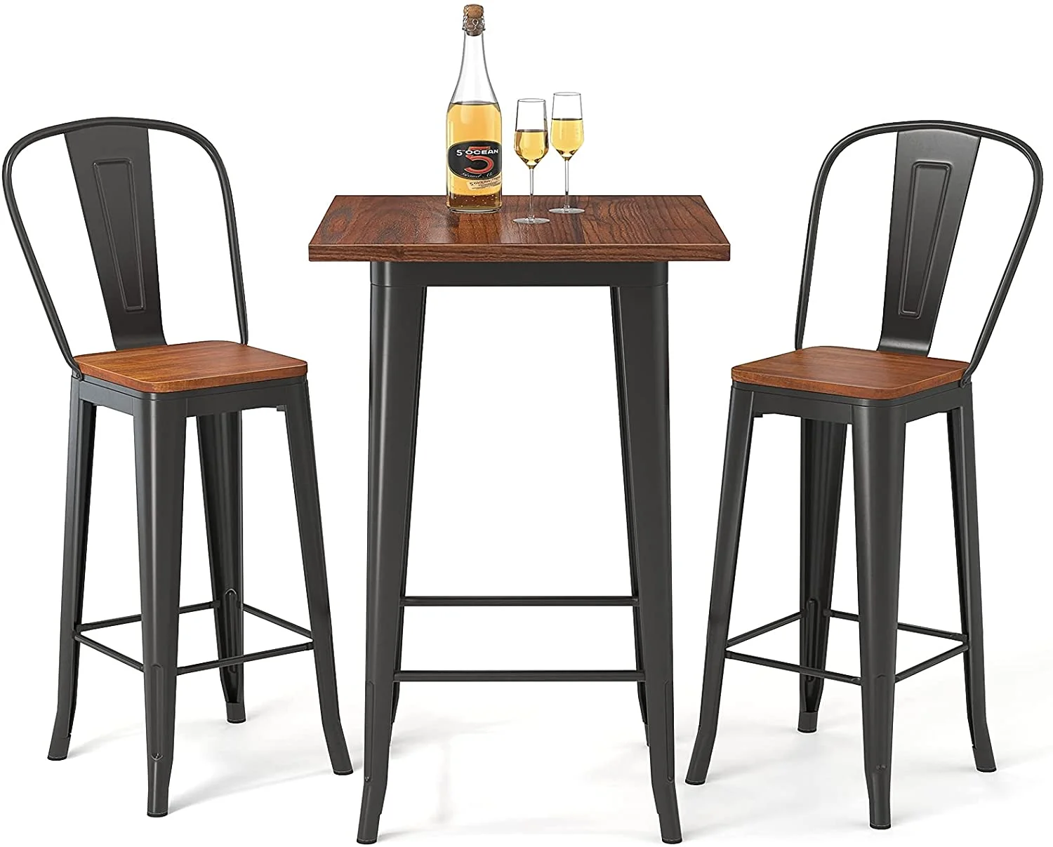 LNSETGC 3 Pieces  Table and Chair Set  Pub Table Set with 330lbs Loading Capacity Metal Frame  Height Table Set for 2 for  Home Bistro Cafe